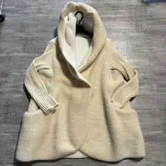 アイボリー ボア フード付き ロングコート