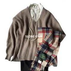 SLOBE IENA ラクーン混 Vネックリブニット プルオーバー
