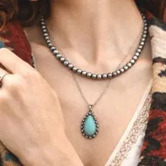 ネックレス インディアンジュエリーターコイズ ナバホパール ボヘミアン 男女兼用