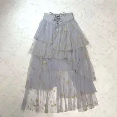 FURFUR スターチュールスカート 刺繍 インナー付き 星 月 ティアードのサムネイル