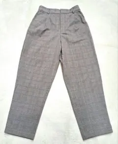 ジーユー　ウエストゴムパンツ　チェック柄カジュアル　ブラウン系　L