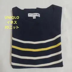 ユニクロ　ボーダー　ニット　トップス　イネス　七分袖　ネイビー