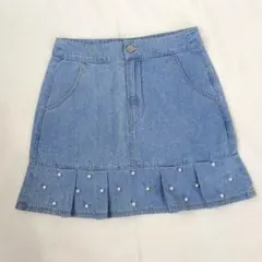 未使用　タグ付　Mサイズ clear　パール装飾 デニムミニスカートのサムネイル