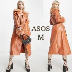 【タグ付き新品 M】ASOSファー付きレザーロングコート
