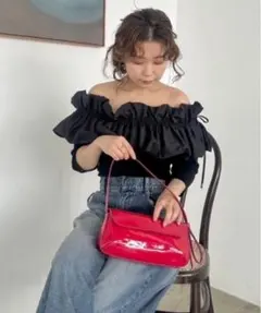 新品　fray i.d ツイストカラーコンビオフショルプルオーバー ブラック
