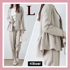 No6687 L ペプラム パンツスーツ セットアップ フォーマル 体型カバー