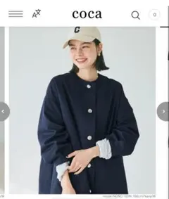 coca メタル金ボタンノーカラーコート ネイビー 大きいサイズ L 未使用