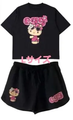 ハローキティ❤Lサイズeggハローキティキティコラボ 上下セットブラックアベイル