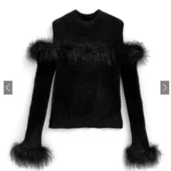 grl ファーショルダーオープンフェザーニットトップス　ブラック