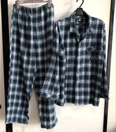 F-couleurパジャマ 上下セット チェック柄 グリーン緑 秋冬 男女兼用①のサムネイル