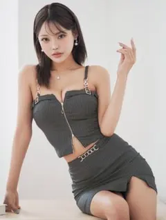 Jewels ストライプチェーンジップセットアップミニドレス