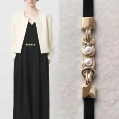 パール飾りの細ベルト｜ブラック｜ワンピースを格上げする上品アクセント　エレガント