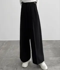 CENEA サイドベルトワイドストレートパンツ 黒