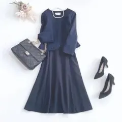 未使用 スーツ セットアップ エニシス ジャケット×フレアスカート ツイード 紺