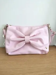 リボンデザイン パステルピンクショルダーバッグ