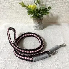 大人可愛い】パラコード スマホショルダー（薄ピンク×黒×グレー／127cm