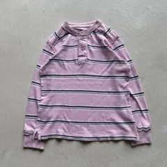 00s old uniqlo henry ボーダー ヘンリーネック ピンク M