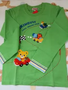 新品タグ付ミキハウス綿１００％Tシャツクマ＆ぞうさん☆ライオン☆カエル別布刺繡♪