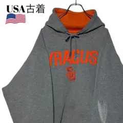 00s USA古着カレッジパーカー グレー×オレンジ XL 刺繍ロゴ スウェット