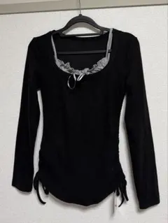 フリルリボンキャミソール×ドロストトップスアンサンブル　Mサイズ　黒