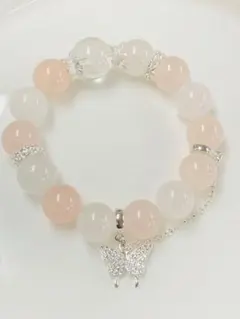 天然石ブレスレット 蝶チャーム付き