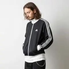 人気00s アディダスバイカラー刺繍ロゴ トラックジャケット 黒白 L短丈y2k