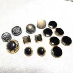 【vintage】ボタンセット 黒金色 多様な形状 約15個