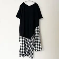 ワンピース 4L Tシャツ チェック 黒 ブラック マタニティ