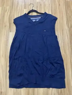 【超希少XXL】トミーヒルフィガー ニットベスト ネイビー ピマコットン 刺繍