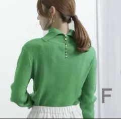 【美品】Te chichi前後2WAY◆金釦リブタートルプルオーバー◆グリーンF