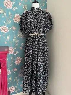 希少！＊昭和vintage＊黒 小花柄 チャイナワンピース＊レトロ✴︎極美品✴︎L