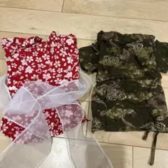 浴衣&甚平　Mサイズ 赤と緑の花柄犬服