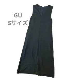 美品 GU Vネック ストレッチ ニット ロングワンピース Sサイズ 黒