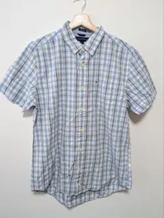 トミーヒルフィガー 半袖チェックシャツ L相当 水色 ボタンダウン 夏服のサムネイル