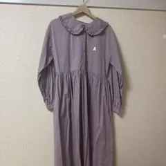 merry jenny　ビッグカラー　ワンピース　くすみピンク　フリル　ロング