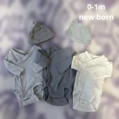 H&M 0-1m newborn 新生児 ボディースーツ 50cm 帽子2個付