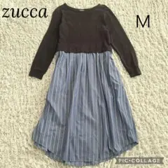 ZUCCA シャツ ドッキングワンピース シャツワンピース ストライプ ブルー