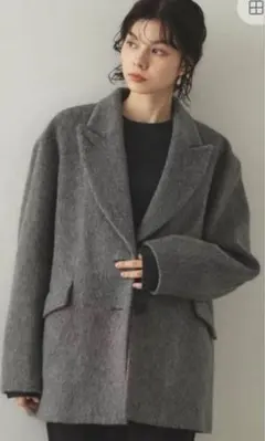 オペークドットクリップ シャギー テーラードコート 38 グレー