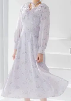 ウィルセレクション フリルカラーフラワープリントワンピース