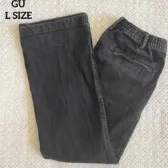 GU ブラックデニムパンツ L ウエストゴム 82 ストレート 綿100％