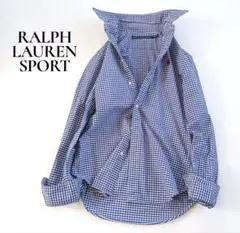 ラルフローレンスポーツ　ギンガムチェック長袖シャツ　オックス　ブルー　ポニー刺繍