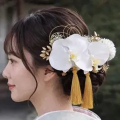 胡蝶蘭　髪飾り成人式　結婚式　前撮り　和装　ドライフラワー　卒業式　振袖