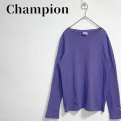 Champion　ロングスリーブTシャツ　ワンポイントロゴ　無地　パープル　Mのサムネイル