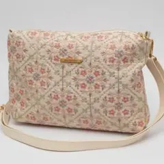 PM320 ¦ インド刺繍生地のボックス型ショルダーバッグ　アイボリー　ピンク