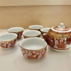 ✴︎お値下げ　九谷焼　茶器セット　急須湯呑み湯冷し7点　僧侶　赤絵　レトロ　骨董