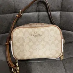 【値下げ】COACH ベージュ ロゴ柄 ショルダーバッグ