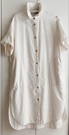 美品【ZARA】リネンコットン シャツワンピース オフホワイト