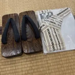 木製下駄とストライプ帯セット