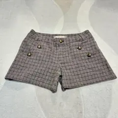 レトロ　ショートパンツ　M　千鳥柄　ブラウン　茶　古着