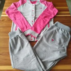 Puma スウェットセットアップ グレー/ピンクあったか素材サイズ要確認